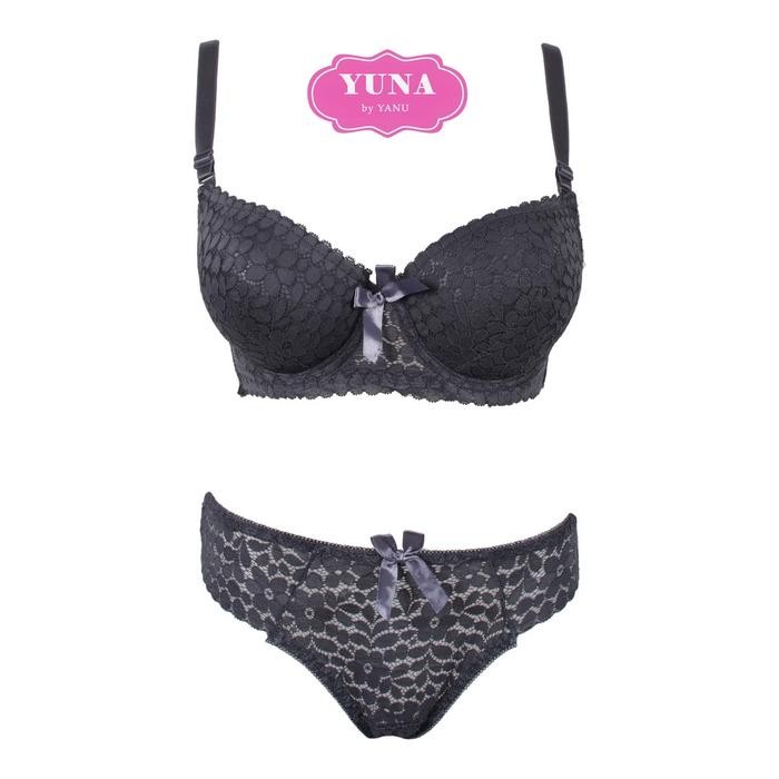 YUNA | Set Bra Brukat YUNA  2120 | Bra dan Cd | Size 36B- 42B - Abu Tua, 38
