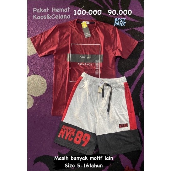 NANTARSHOP Paket Hemat Kaos+Celana pendek Nevada aero kids Kaus harian anak laki laki SD SMP cowok