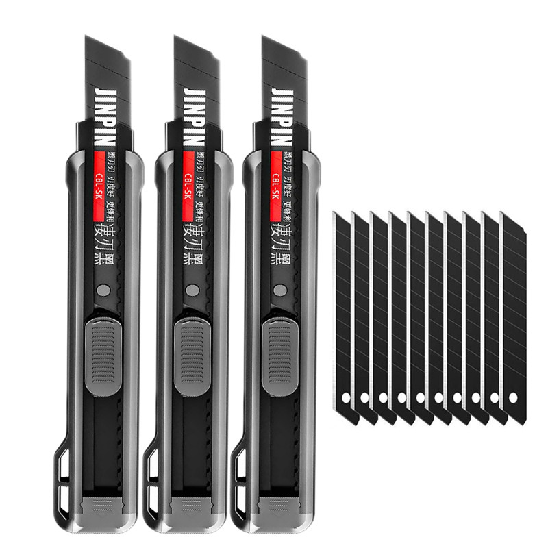 

3pcs 18mm Retractable Utility Knife Heavy Duty Durable Non Slip Box Cutter Carton Package Opener with 10pcs Black Steel Blades