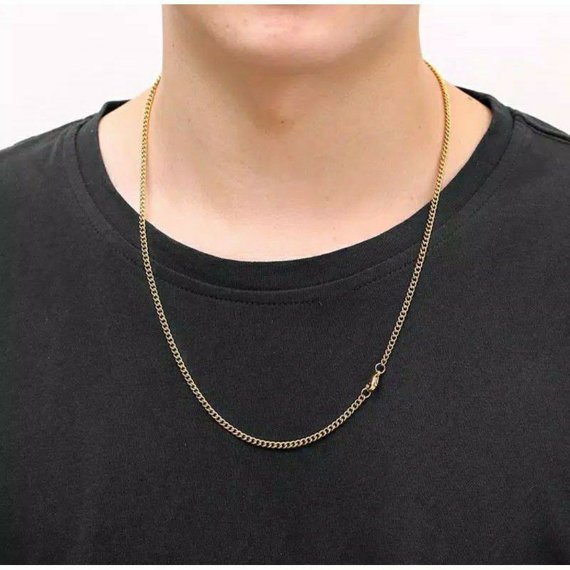 Kalung Rantai Titanium Warna Emas-Kalung pria anti karat-kalung rantai emas