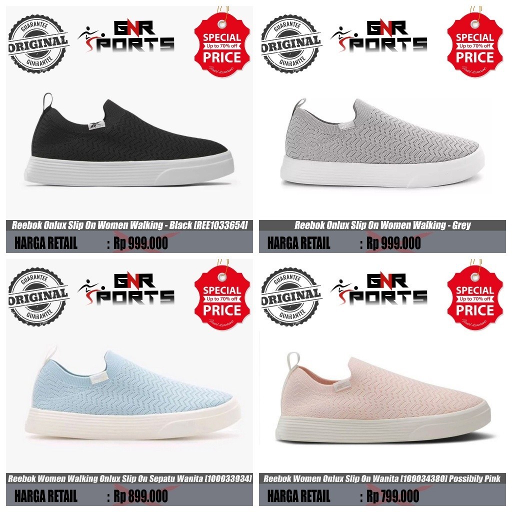 Sepatu Reebok Onlux Slip On Women Walking Shoes Original 100%