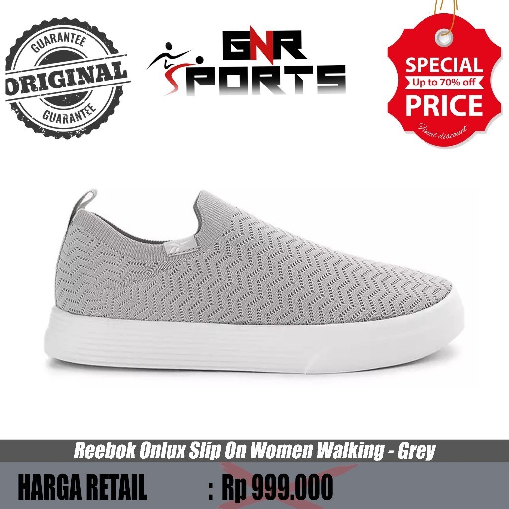 Sepatu Reebok Onlux Slip On Women Walking Shoes - Grey Original 100%