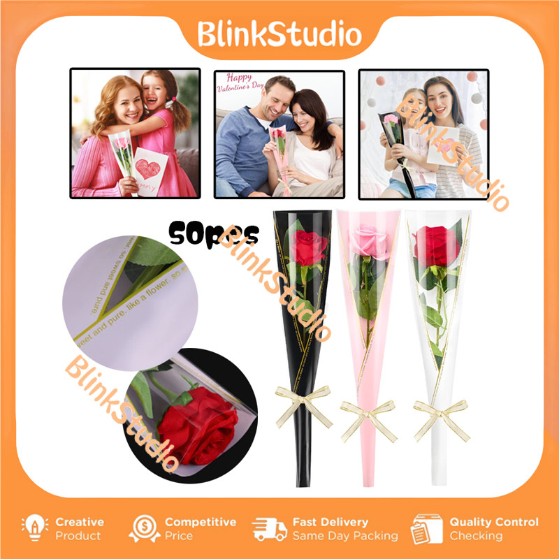 

[Isi 50 Lembar] Plastik Single Flower Single Stalk Rose Bungkus Plastik Bunga Satuan Bunga Wrapping Plastik untuk Mini Buket Rose