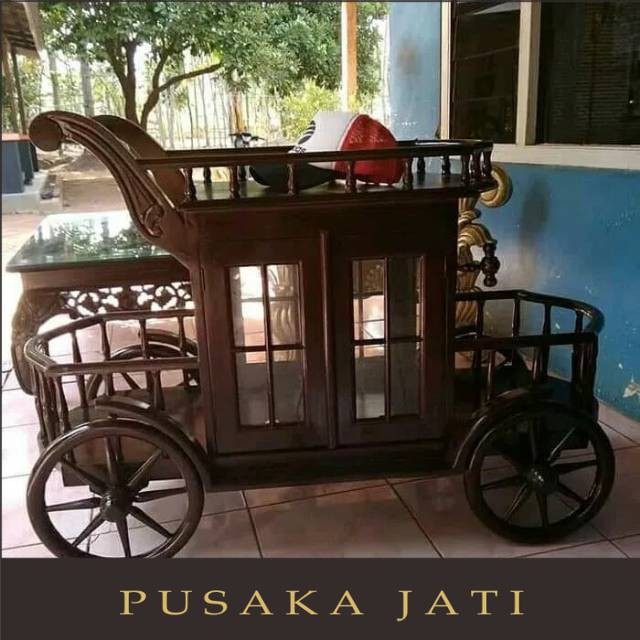 Meja Troli Teh Kereta Dorong Teh Jati Kupu Kupu apersefi Panjang  pusaka jati
