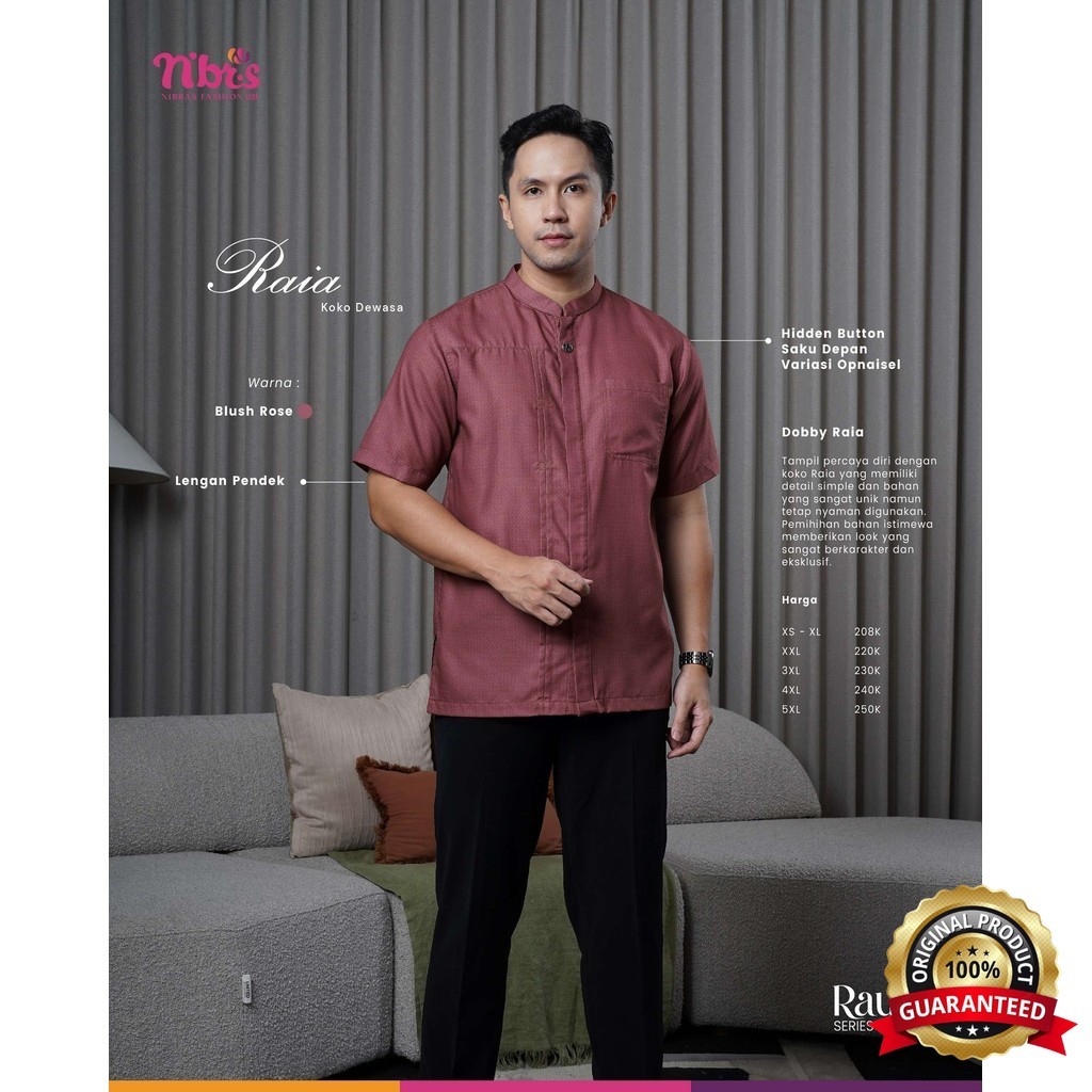 SabilaMall - Sarimbit Baju Koko Pria Bahan Katun Adem Lengan Pendek Raia Koko Pendek Polos By Nibras