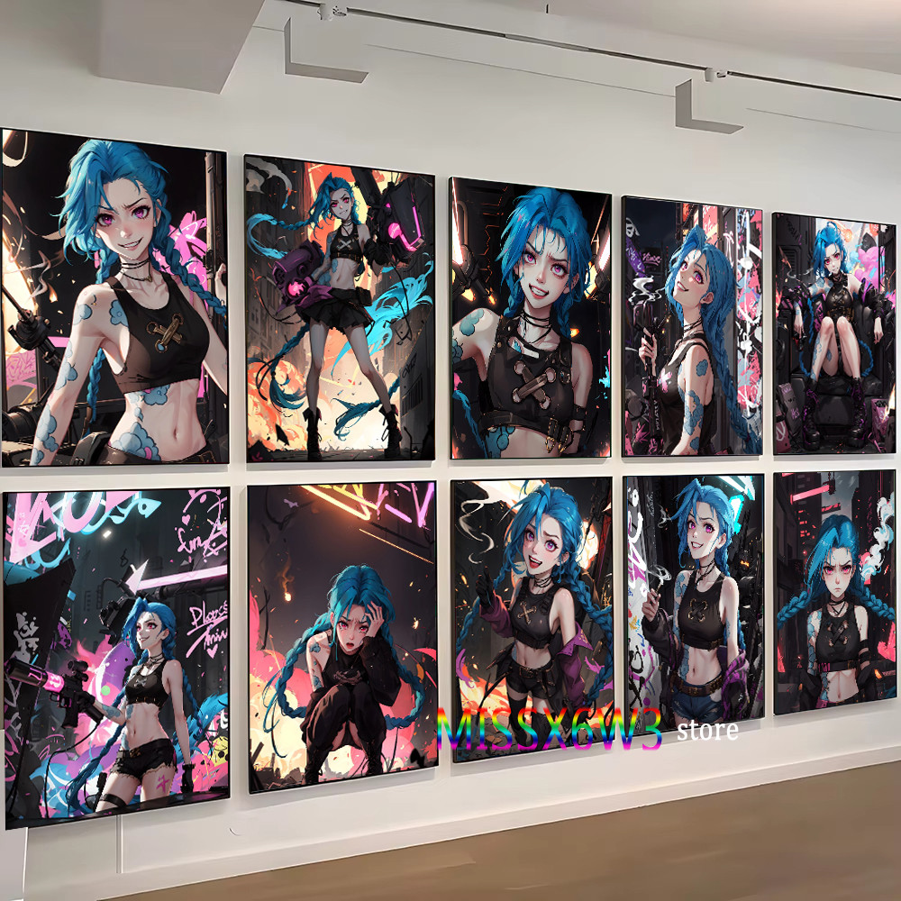 

Anime TV Character Jinx Portrait-painting JINX Fans Art Girl Cartoon Poster Canvas Painting Wall Pictures Home Gaming Room Decor