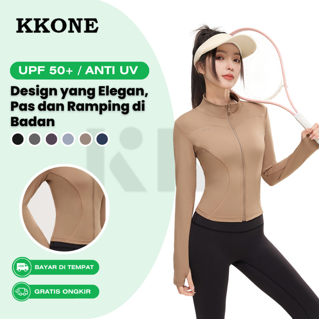 KKONE Jaket Olahraga Anti UV Wanita UPF 50+ Baju Gym Sport Outdoor Sejuk Bernapas Lembut (J008)