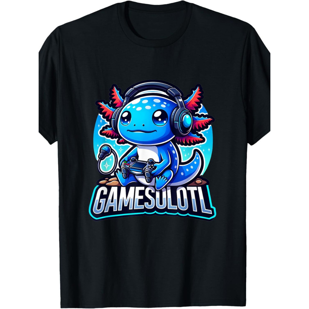 Kaos Pria Ewhgamesolotl Hitam Desain Game Axolotl Lucu Bahan Katun Nyaman Lengan Pendek Cocok Untuk 