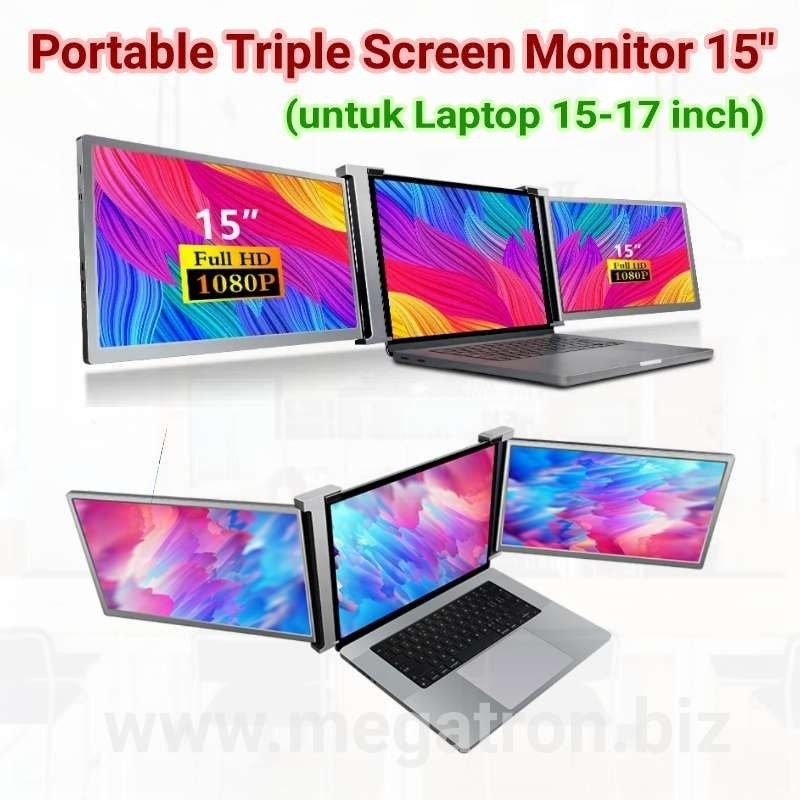Portable Triple Screen Monitor 15 inch (cocok untuk laptop 15 - 17 inch)