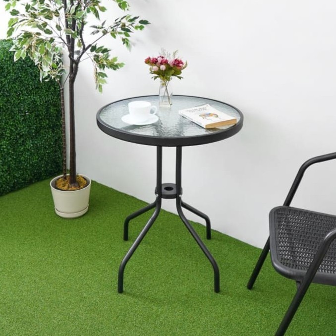 Meja Teras Kaca Bundar SOLEIL Meja Tamu Bulat Coffee Table