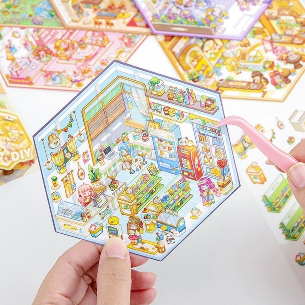 

Stiker lanskap 3D kreatif, stiker adegan miniatur, stiker bahan dekoratif DIY tiga dimensi, stiker buku pegangan H662