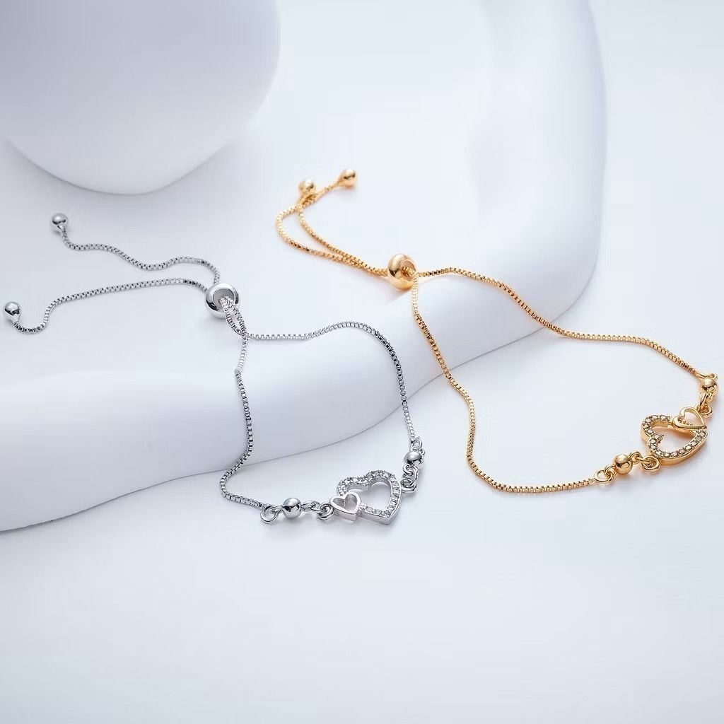 EMARTSHOP Gelang Wanita Titanium Model Serut Anti Karat Gelang Tangan Bangle Bracelet Motif Love