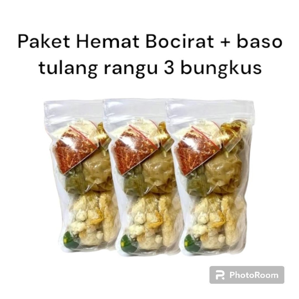

paket 3 bungkus bocirat + baso tulang rangu