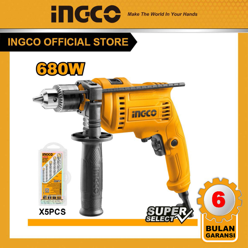 (INGCO) - Mesin Bor 13mm Impact Drill ID6800CG INGCO Tangan Beton Tembok Listrik