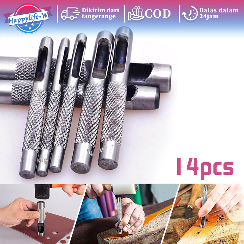 

1-10mm Pembolong Kulit Leather Hole Punching Tools Steel Hollow Round 14pcs Alat Pelubang Sabuk