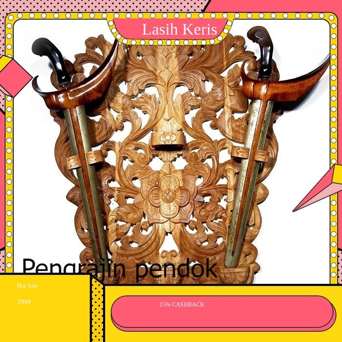 Blawong Tempat Keris Tempel Dinding Isi 3 Ukir KRS7