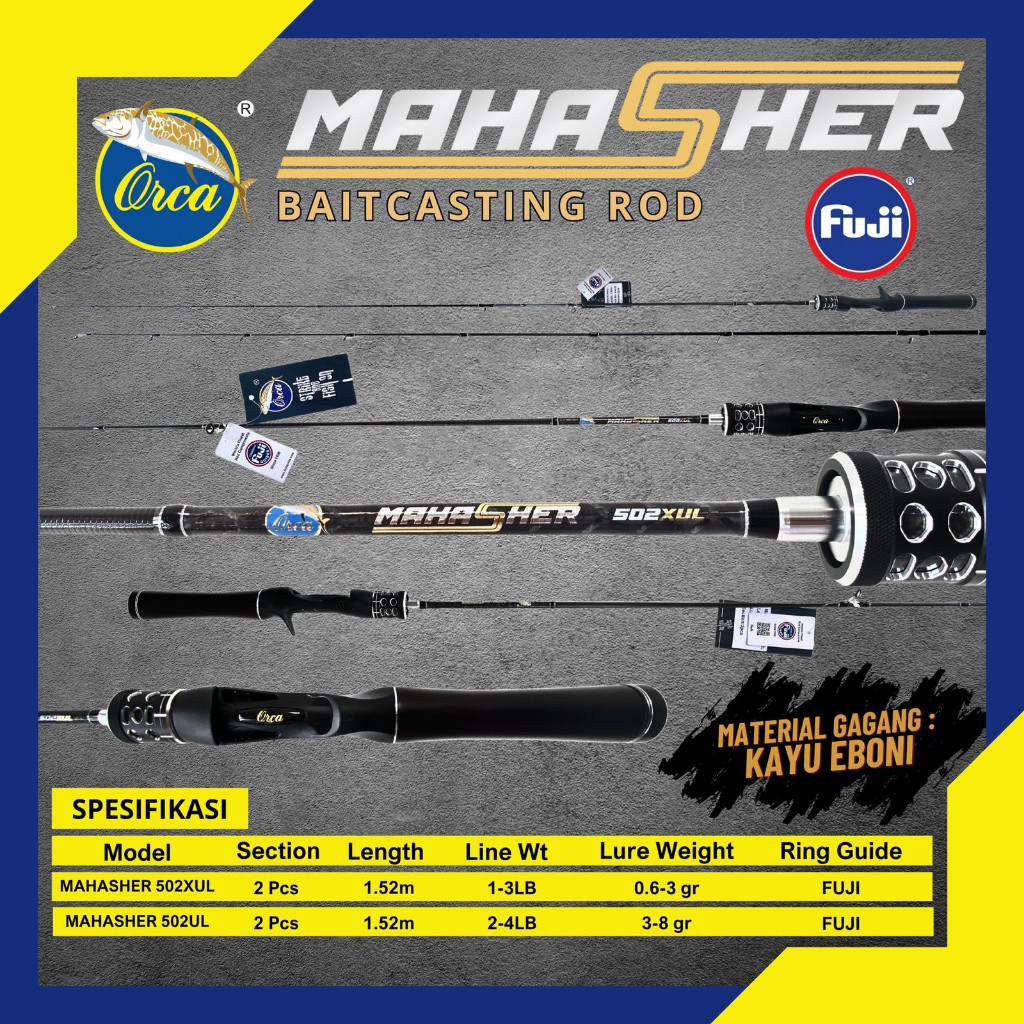 Joran Baitcasting ogawa mahasher fuji panjang 150cm UL dan Xul Materian gagang kayu eboni