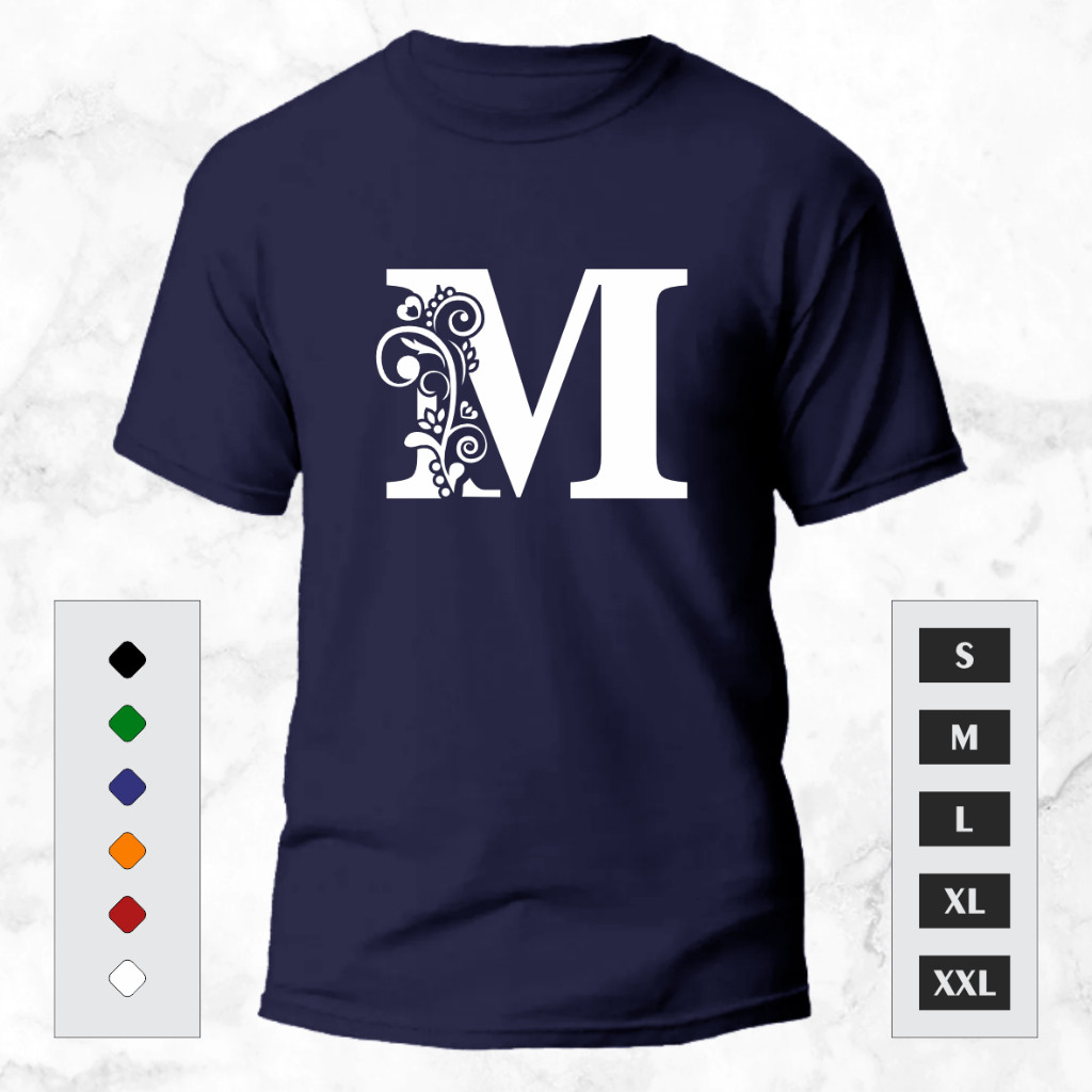 FREE GANTUNGAN KUNCI-KOAS INISIAL HURUF NAMA M-KAOS OBLONG-KAOS UNISEX