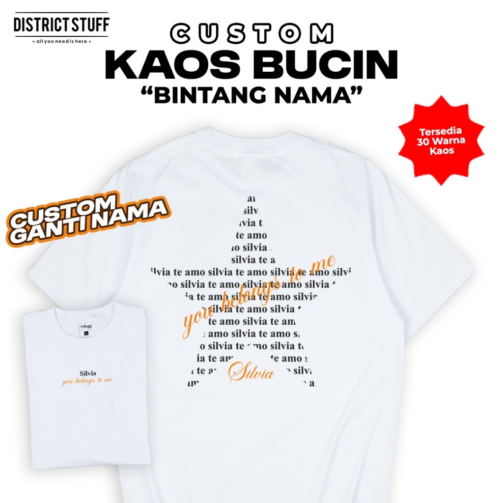 Kaos Sablon Custom Nama Bucin Bintang Nama Pria Wanita Baju Couple Pasangan