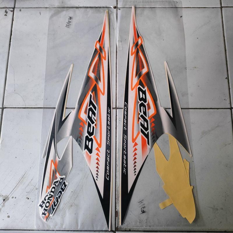 stiker striping motor beat karbu 2012 orange putih full body original