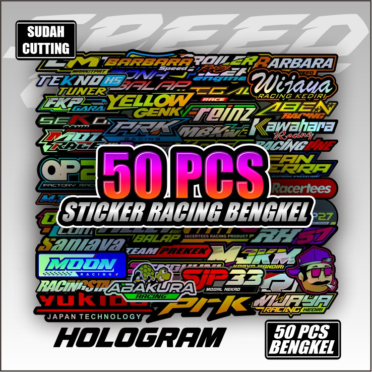 

50 PCS STIKER PACK RACING VINYL HOLOGRAM PELANGI PRINT CUT SPD STICKER 50 LEMBAR