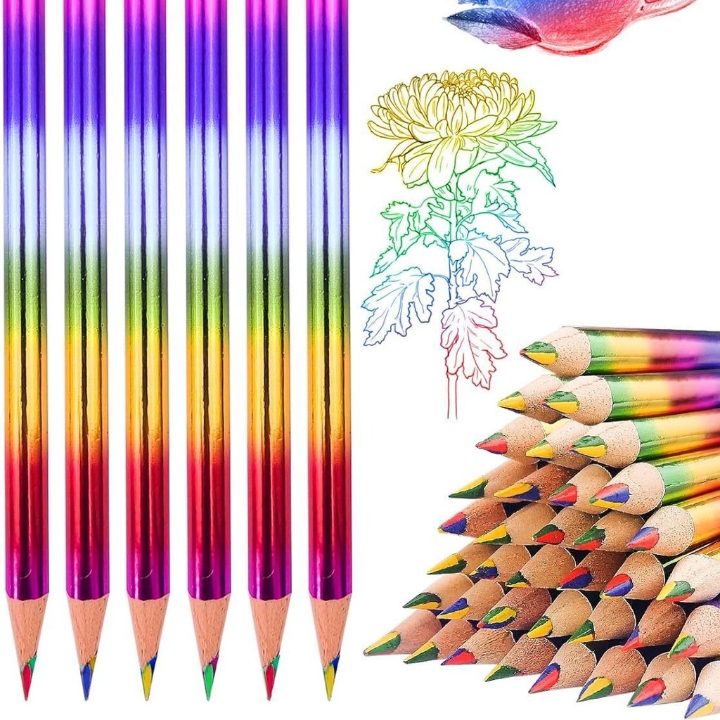 

5/10PCS Rainbow 4 Color in 1 Rainbow Pencils Wooden Colored for Schools, Students, Sketching, Doodling, Coloring, Painting