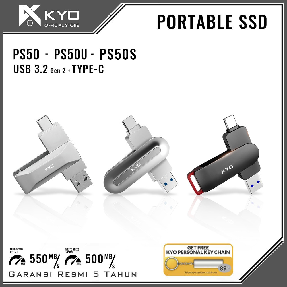 KYO Ps50 Ps50u Ps50s 128GB 256GB 512GB 1TB 2TB Portable SSD USB 3.2 Type-C External SSD Eksternal Ss