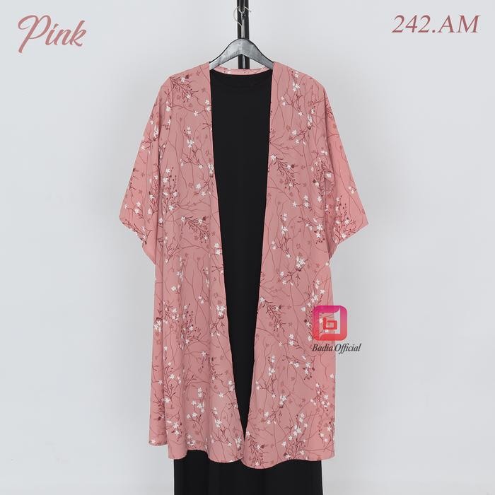 cardigan outer monalisa lengan panjang motif bunga outwear muslimah - Cream