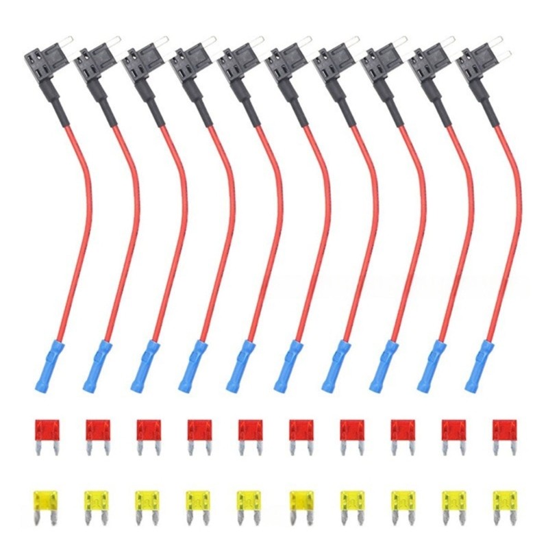 10 Buah Adaptor Keran Sekring Tempat Sekring Mobil Ukuran Kecil dengan Sekring Profil Rendah Standar