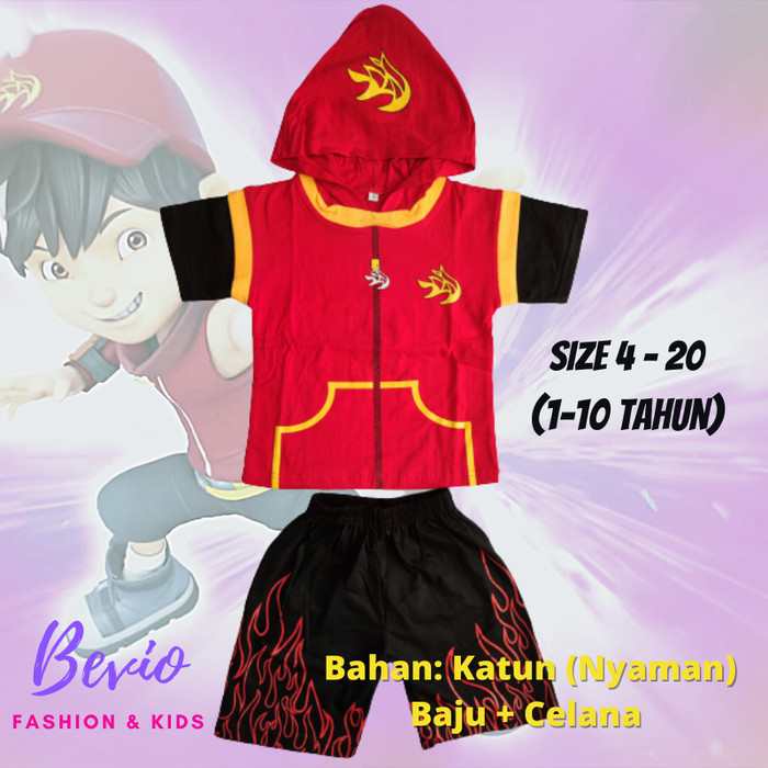 Terlaris ✨ -Kostum Boboiboy Api Baju Anak Laki Cowok Setelan Pendek Karakter - 4