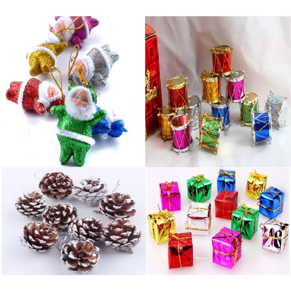 Dekorasi/Hiasan Pohon Natal Santa Kado Drum Biji Pinus Mini Hiasan Pohon Natal Lucu Merry Christmas