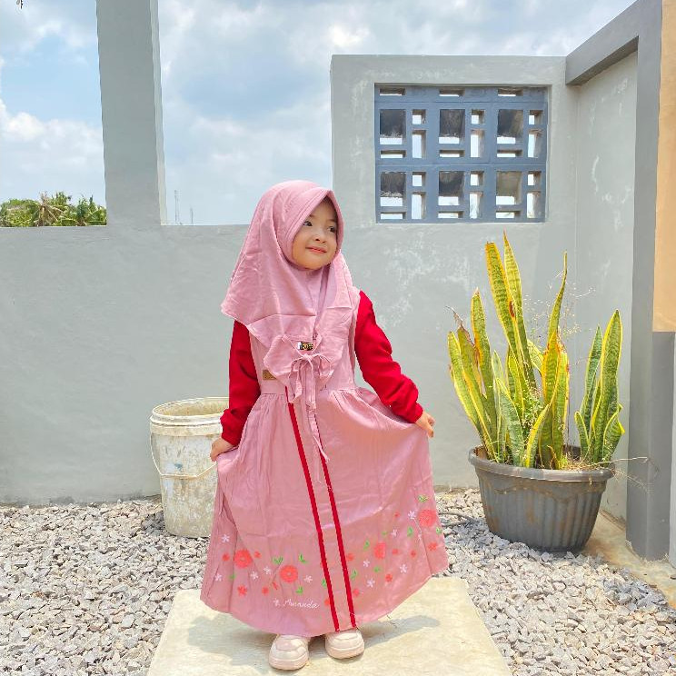 Gamis Amanda Salvina Kids Rayon Twill Premium Bordir Bunga Tabur