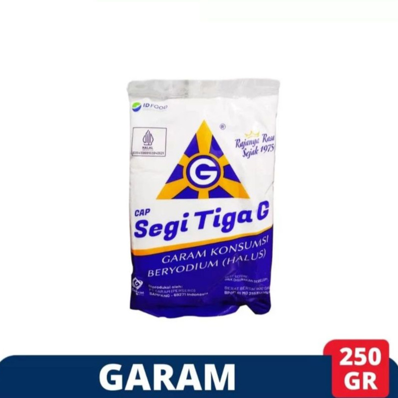 

GARAM SEGITIGA CAP G 250GR/ GARAM KONSUMSI BERYODIUM