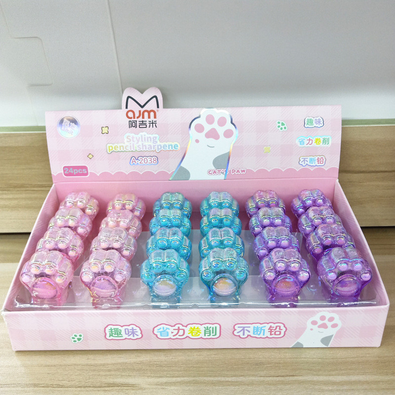 

24 pcs/lot Creative Cat paw Pencil Sharpener Cute Hand Mechanical Cutter Knife Stationery Gift School Supplies