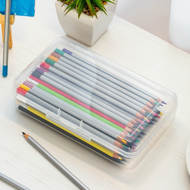 

Transparent Pencil Box Hard Plastic Pencil Case Crayon Pen Box Sketch Pencil Case Stacking Office Supplies Box H8WD