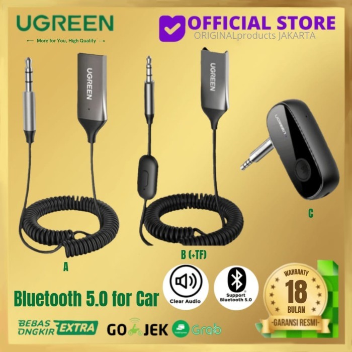 [New]PROMO Ugreen bluetooth receiver v5. 0 audio with mic jack 3.5mm speaker car - A-70601