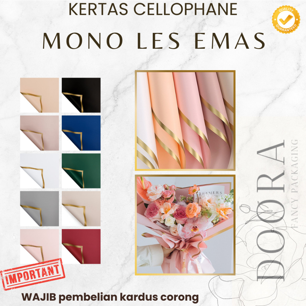 

Kertas Cellophane Buket Bunga Mono Solid Les Emas [20lembar]