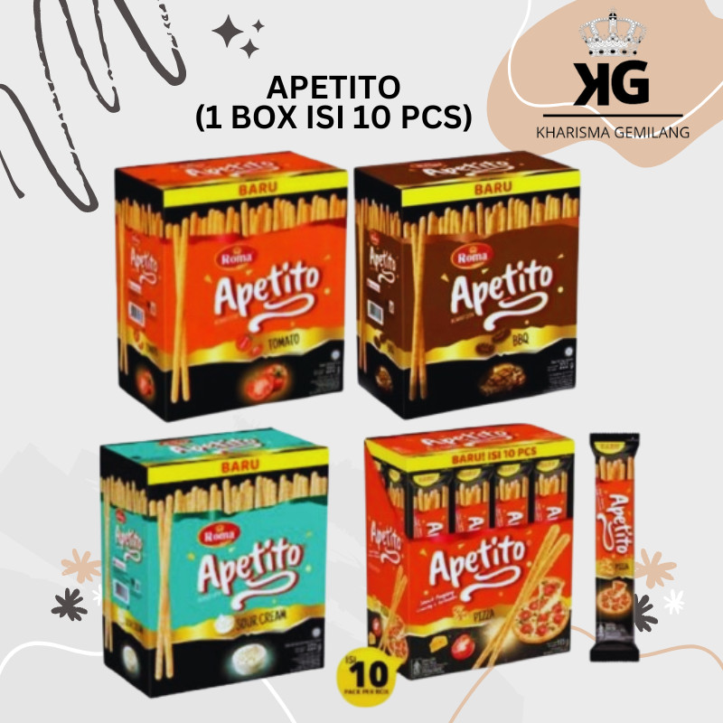 

KG - APETITO (1 BOX ISI 10 PCS) Roma Apetito Stik Biskuit Pizza BBQ Snack Ringan Murah Anak Dewasa