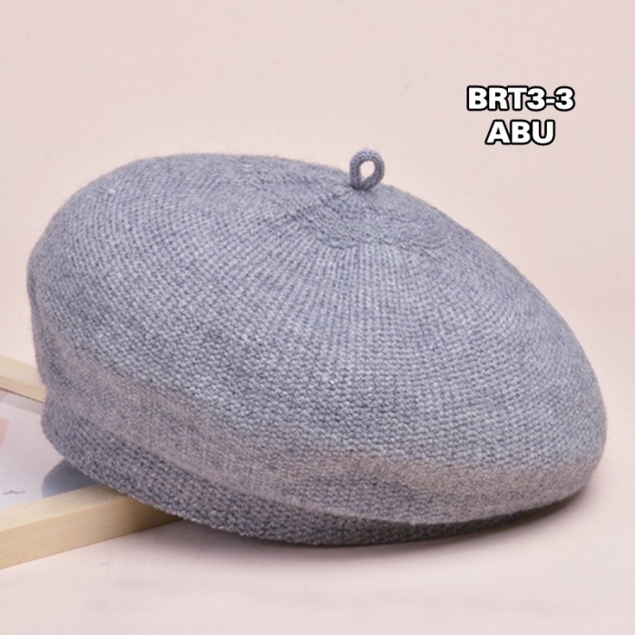 Topi Baret Korea Wanita Dewasa Bahan Wol Tebal  BRT3 - BRT3-5 KHAKI