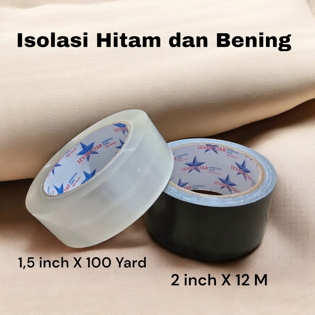 

Lakban buku/jilid HITAM dan lakban packing BENING_Isolasi Bening 1,5 inch_12M /Hitam 2 inch_100 YARD