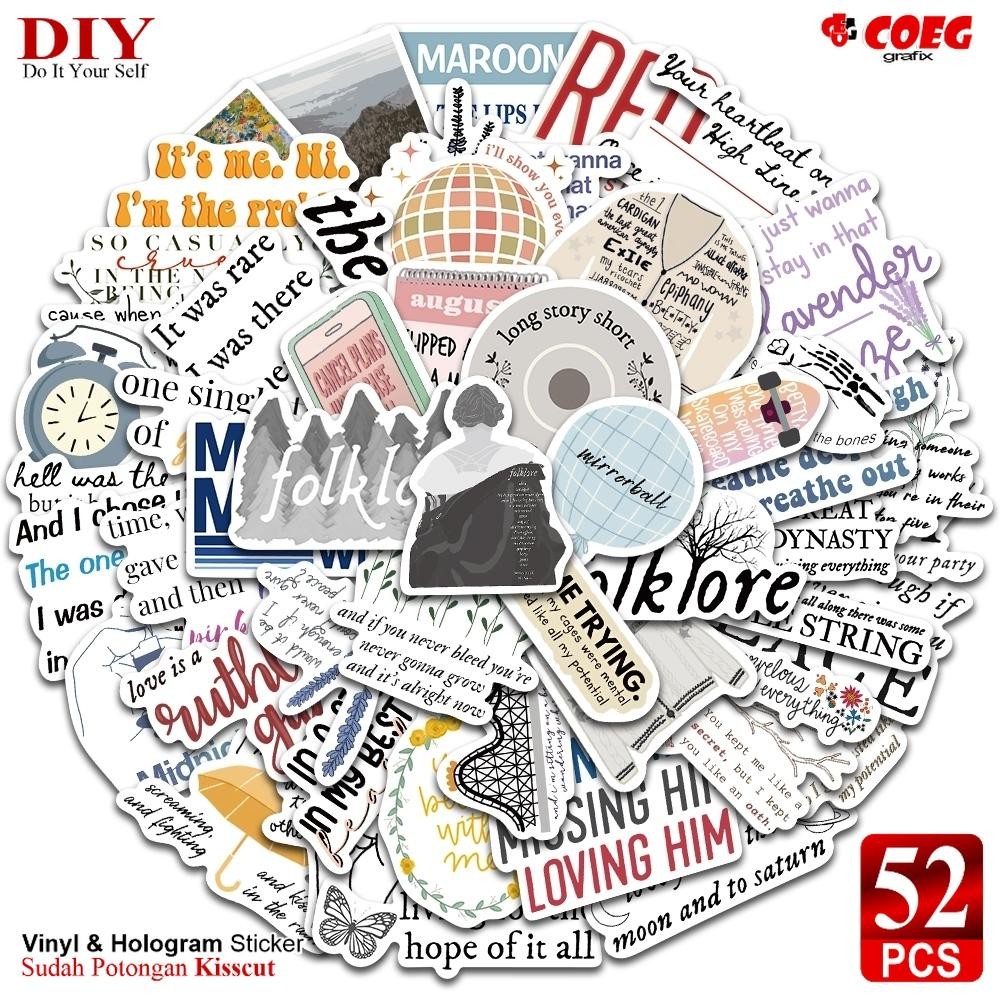 

52 PCS Stiker Taylor Swift Folklore Album Sastra Lirik Vinyl Anti Air CG60 Buku Journal Koper Laptop HP Motor