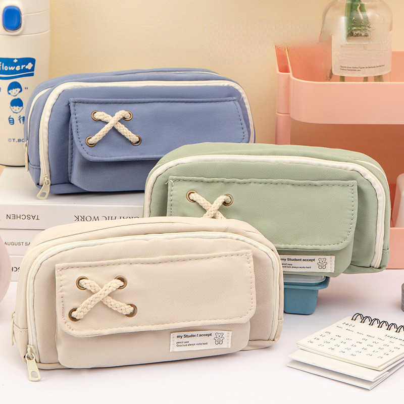 

Solid Color Pencil Cases Large Capacity Pen Bag Pouch Gift for Girl Office Student College Stationery Organizer School Supplies