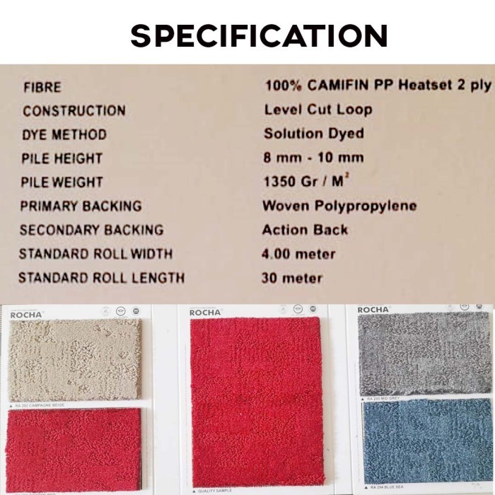 Karpet Roll Meteran Rocha Karpet Kantor/ Hotel / Rumah