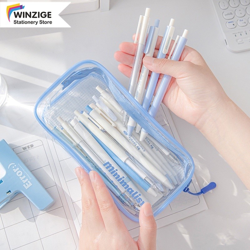 

Winzige Transparan Pencil Case Simple Minimalist Aesthetic Kotak Pensil Transparan Lucu Stationery Organizer Tempat Pensil Transparan Sederhana Dompet PVC Transparan