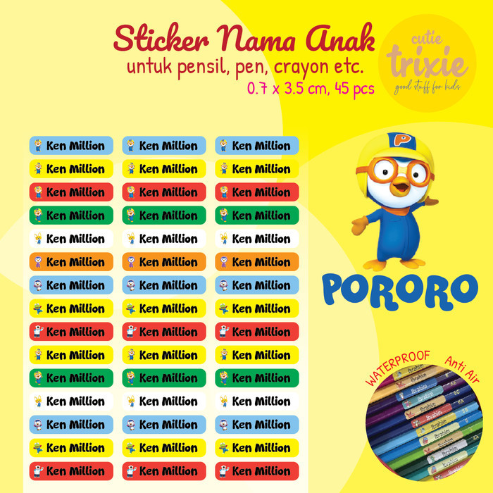 

Sticker Label Nama Pensil PORORO