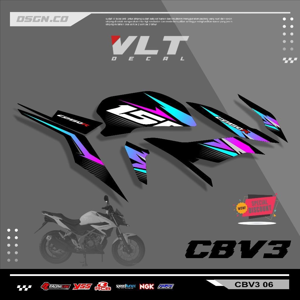 STRIPING CB150R V3 - STRIPING CB150R V3 NEW STREET FIRE - STIKER CB150R V3 RAINBOW 06