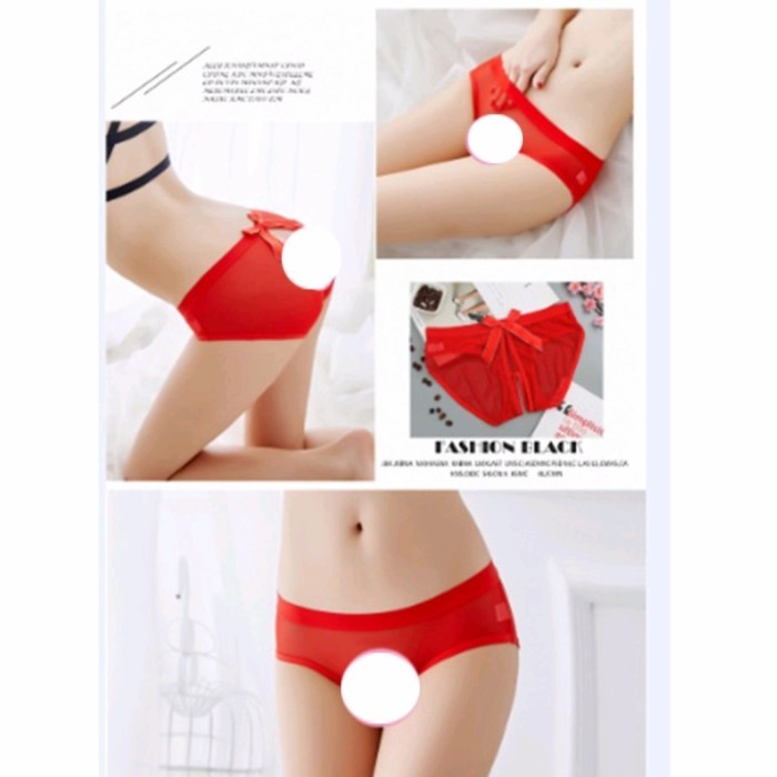 g string Open crotch Thong panties wanita sexy temptation C161 - Merah