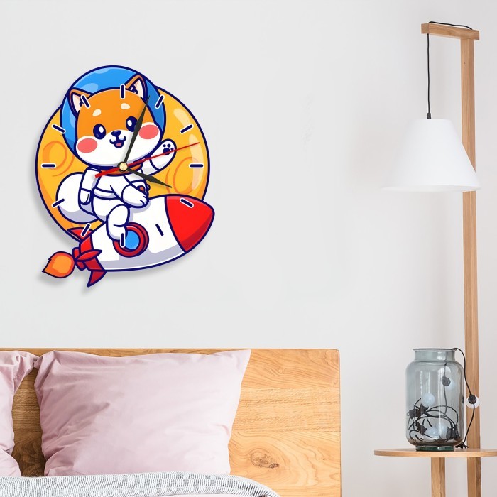 Jam dinding Unik Karakter Kucing Astronot lucu Hiasan Dekorasi