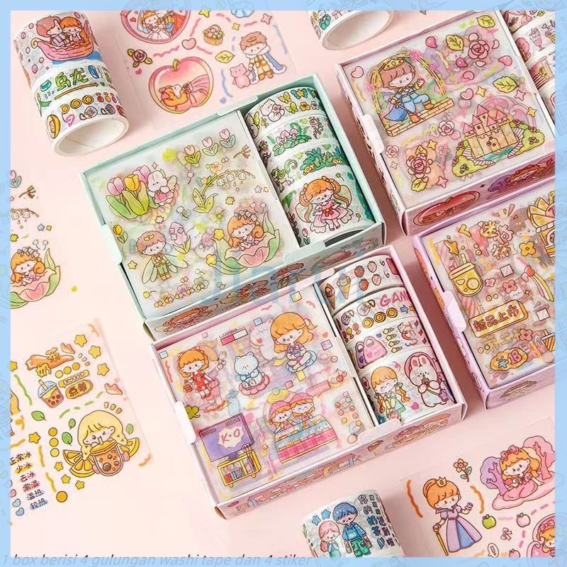 

Jiarui Set Stiker Kotak Hadiah Kartun/ Set Stiker Washi DIY Estetika Dekoratif/ Set Stiker Kertas Washi Scrapbooking