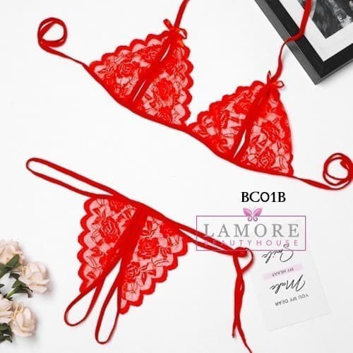 Braset Bra Bh Cd Thong Lace Underwear Seserahan Wanita Merah Bc01B